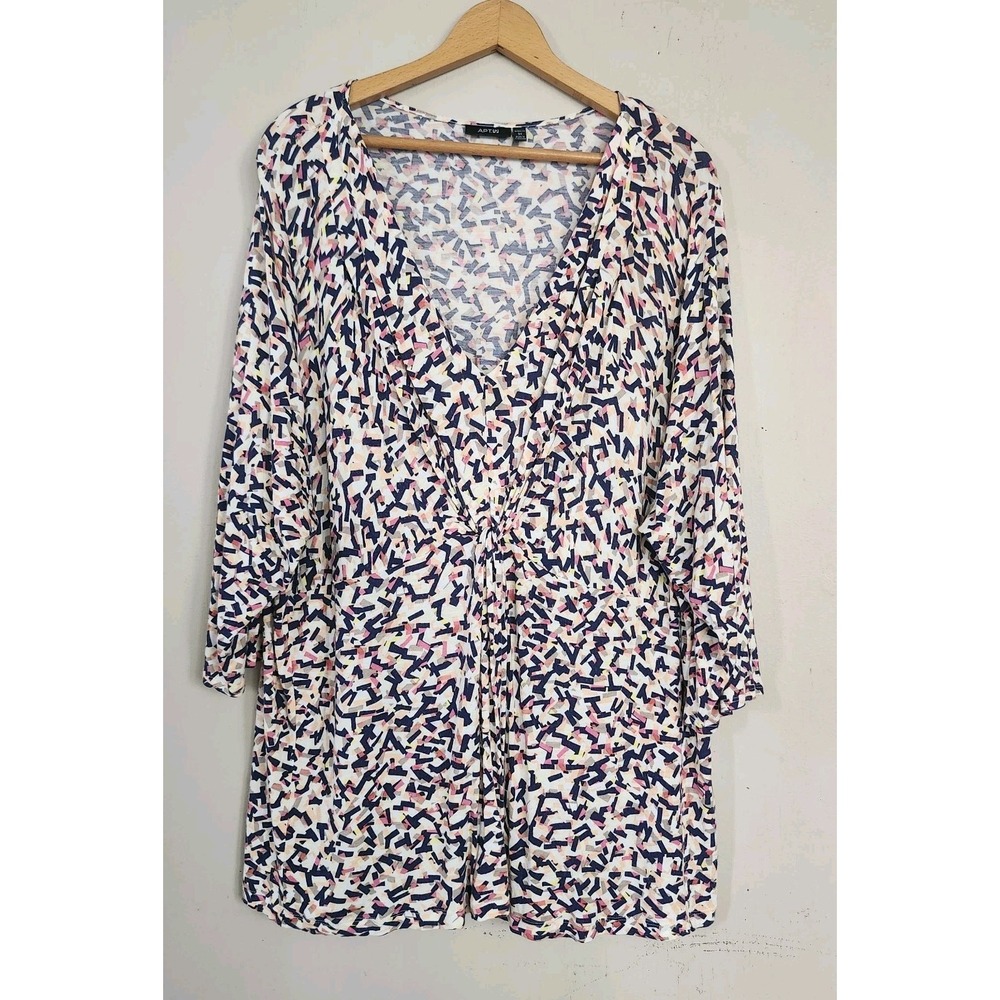 Apt. 9 Blouse Top BOHO twist front geometric 3X Plus abstract Rayon tunic artsy